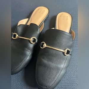 Black Mule Buckle Flats